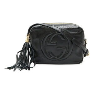 Gucci Soho Disco Tassel Shoulder Bag Pochette Black Leather